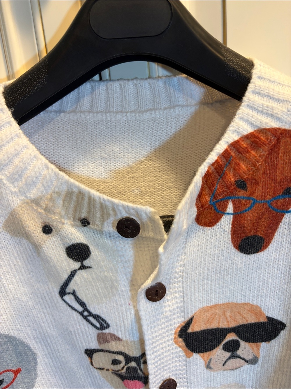 White Dog puppy lover show glasses print Button Cardigan Sweater-plus size - Picture 5 of 6